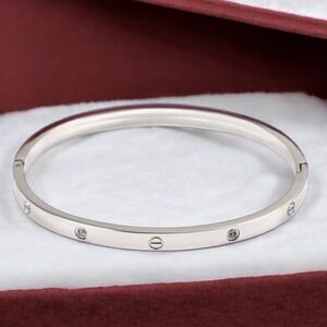 Silver Bangle Bracelet with Stones Thin Version Platinum Plated